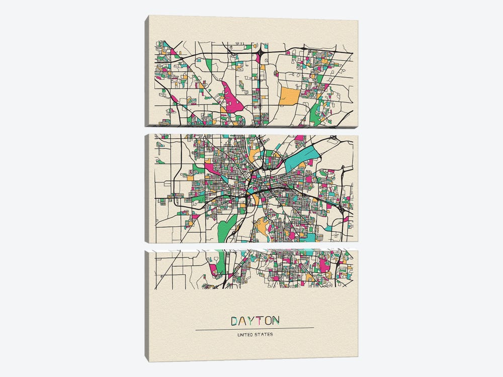 Dayton, Ohio Map by Ayse Deniz Akerman 3-piece Art Print