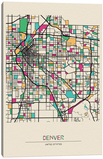 Denver, Colorado Map Canvas Art Print - City Maps