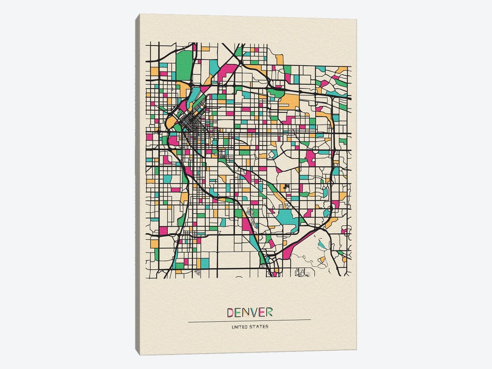 Denver, Colorado Map by Ayse Deniz Akerman 1-piece Canvas Art