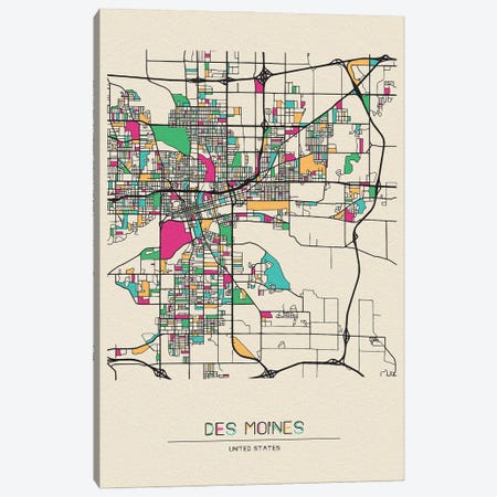 Des Moines, Iowa Map Canvas Print #ADA216} by Ayse Deniz Akerman Art Print