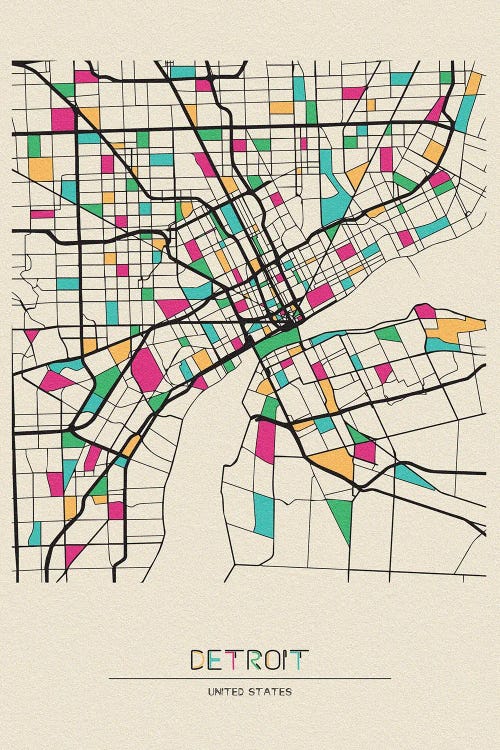 Detroit, Michigan Map by Ayse Deniz Akerman wall art