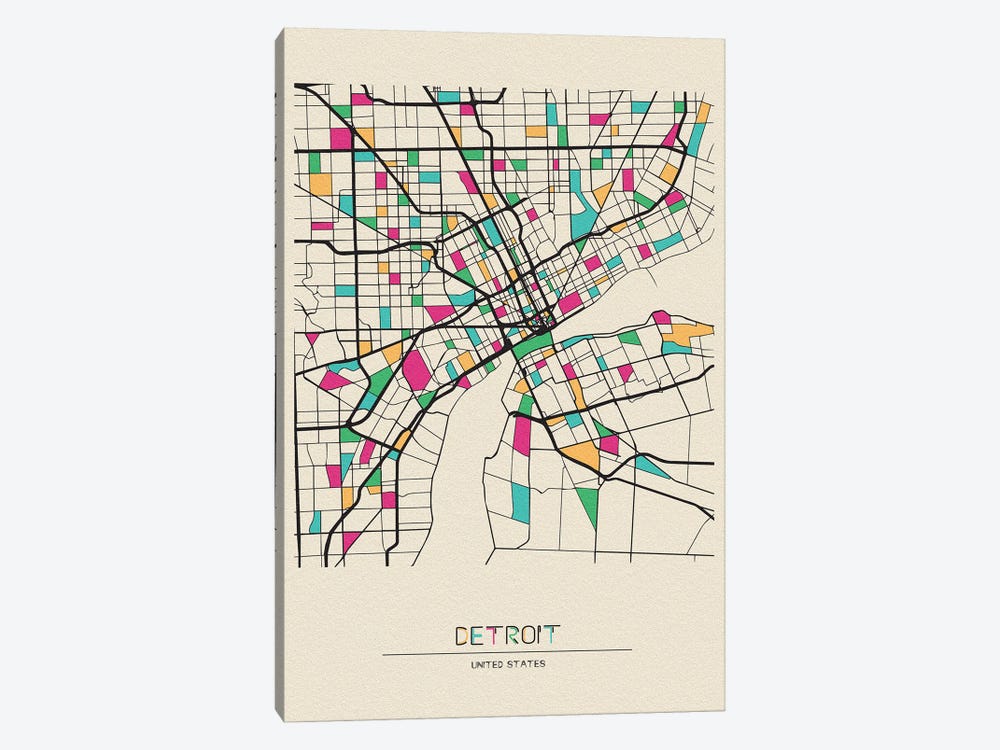 Detroit, Michigan Map by Ayse Deniz Akerman 1-piece Canvas Art