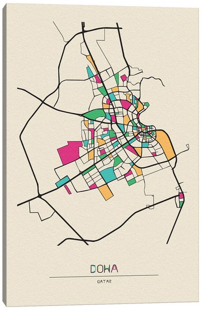 Doha, Qatar Map Canvas Art Print - City Maps