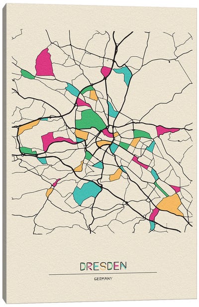 Dresden, Germany Map Canvas Art Print - City Maps