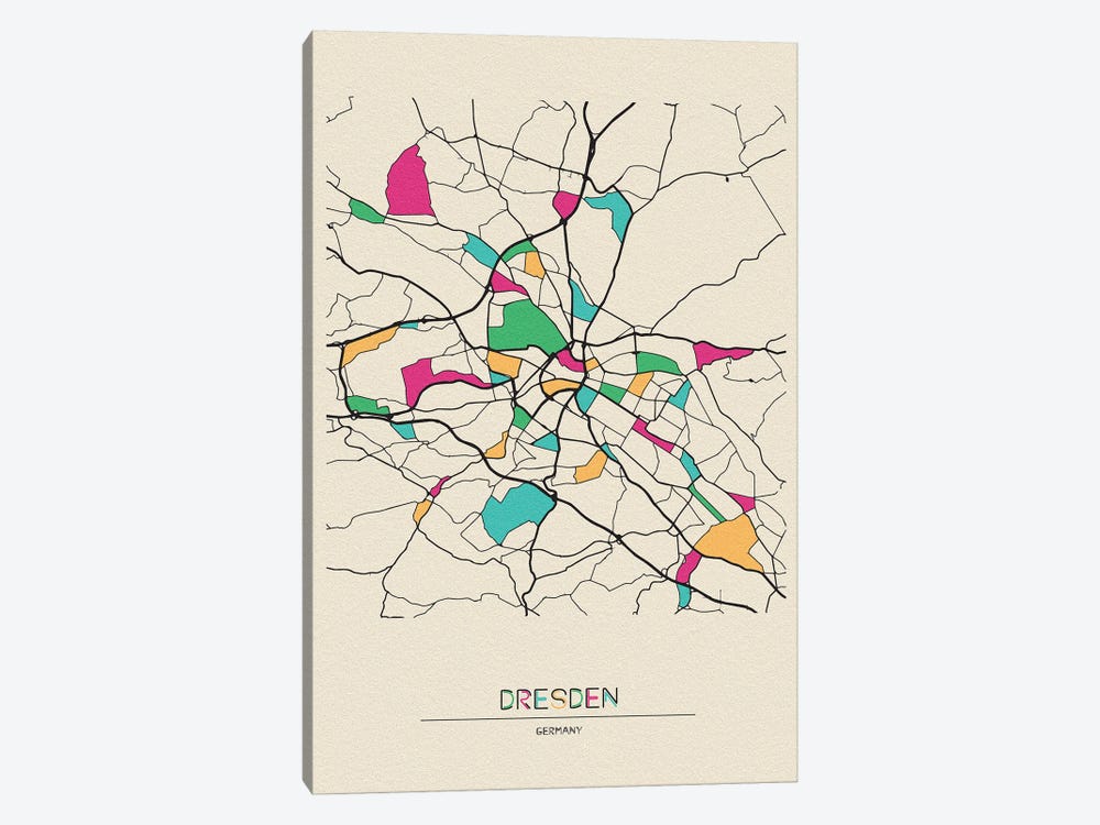 Dresden, Germany Map by Ayse Deniz Akerman 1-piece Canvas Art