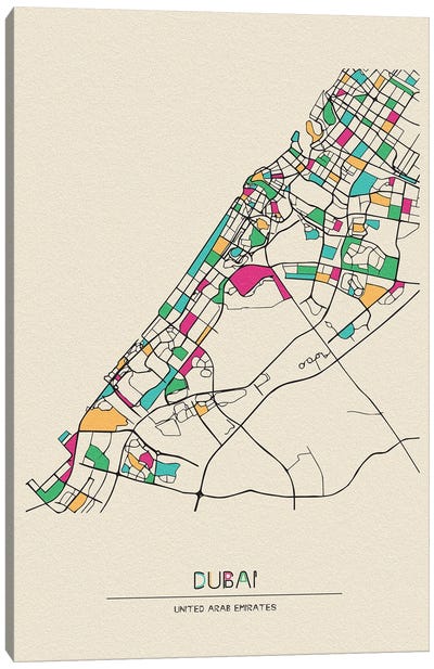 Dubai, United Arab Emirates Map Canvas Art Print - City Maps