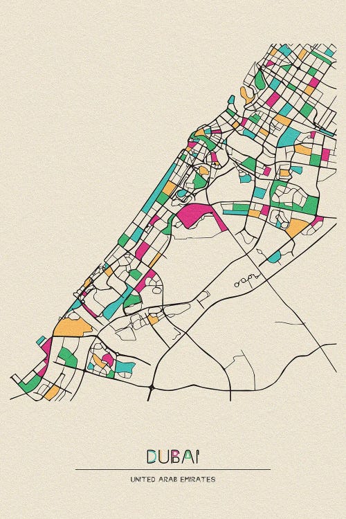 Dubai, United Arab Emirates Map by Ayse Deniz Akerman wall art