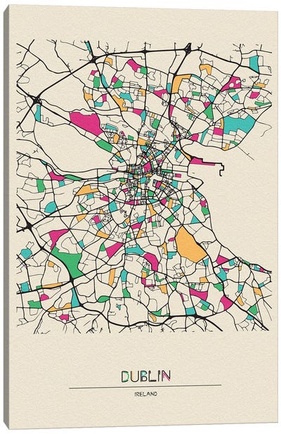 Dublin, Ireland Map Canvas Art Print - City Maps