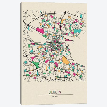 Dublin, Ireland Map Canvas Print #ADA221} by Ayse Deniz Akerman Canvas Art Print