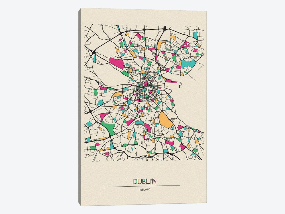 Dublin, Ireland Map by Ayse Deniz Akerman 1-piece Art Print