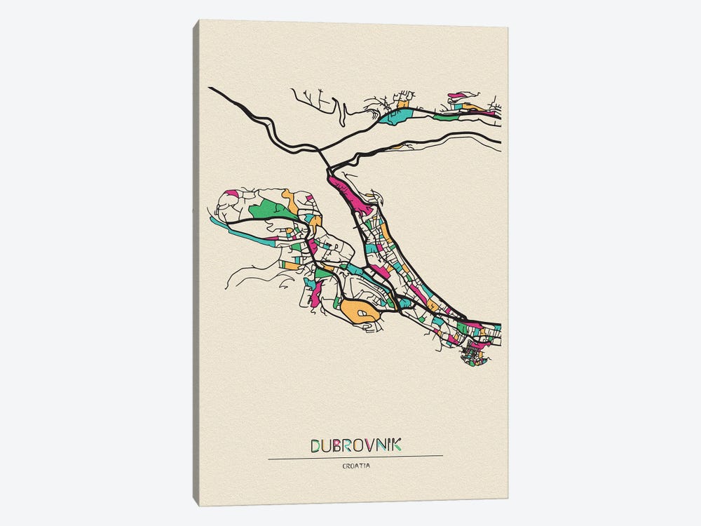 Dubrovnik, Croatia Map by Ayse Deniz Akerman 1-piece Canvas Art