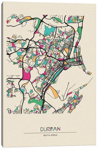 Durban, South Africa Map Canvas Art Print - City Maps
