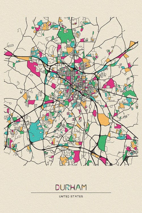 Durham, North Carolina Map by Ayse Deniz Akerman wall art