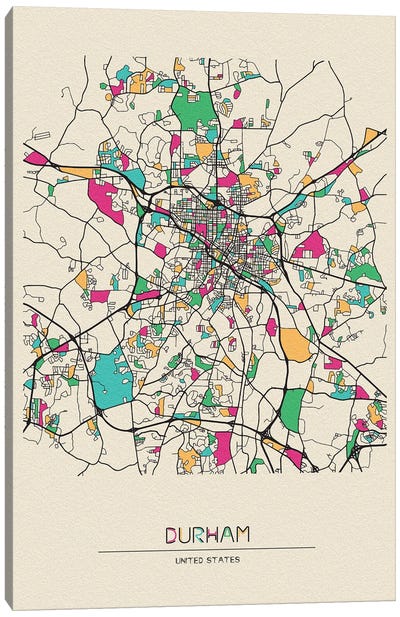 Durham, North Carolina Map Canvas Art Print - City Maps