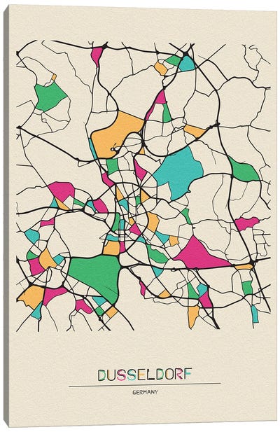 Dusseldorf, Germany Map Canvas Art Print - City Maps