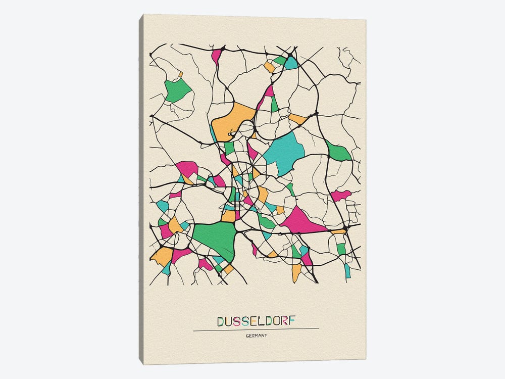 Dusseldorf, Germany Map by Ayse Deniz Akerman 1-piece Canvas Art Print