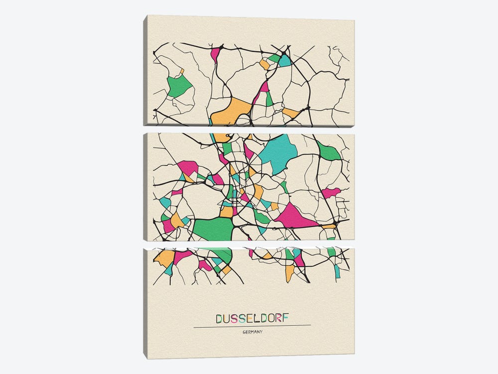 Dusseldorf, Germany Map by Ayse Deniz Akerman 3-piece Art Print