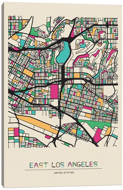 East Los Angeles, California Map Canvas Art Print - City Maps
