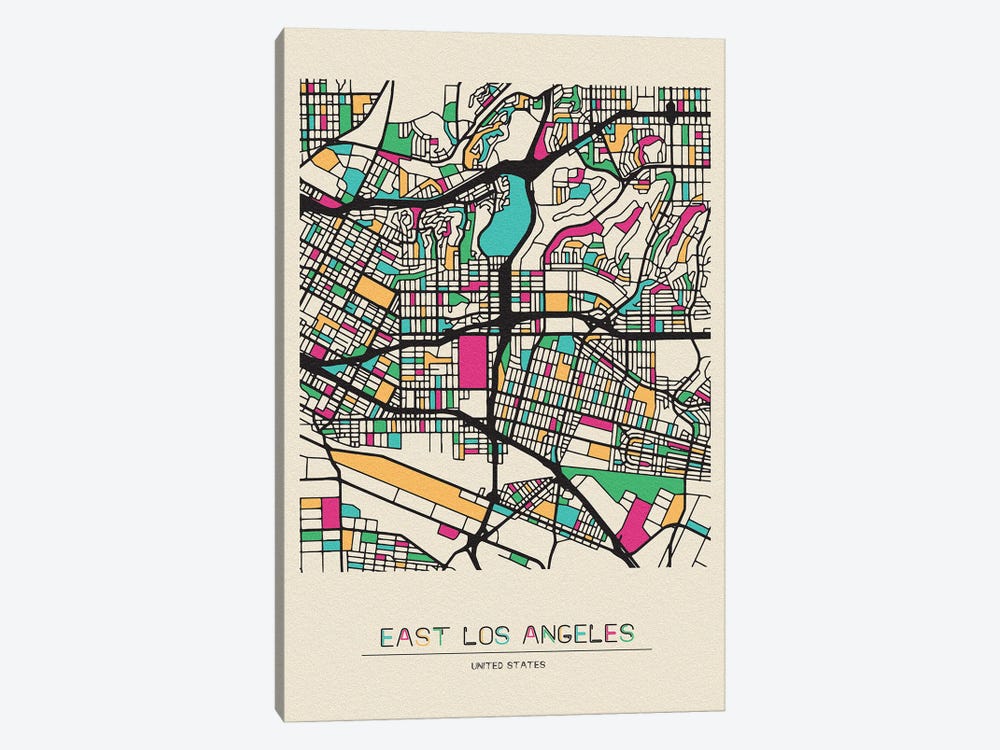 East Los Angeles, California Map by Ayse Deniz Akerman 1-piece Canvas Wall Art