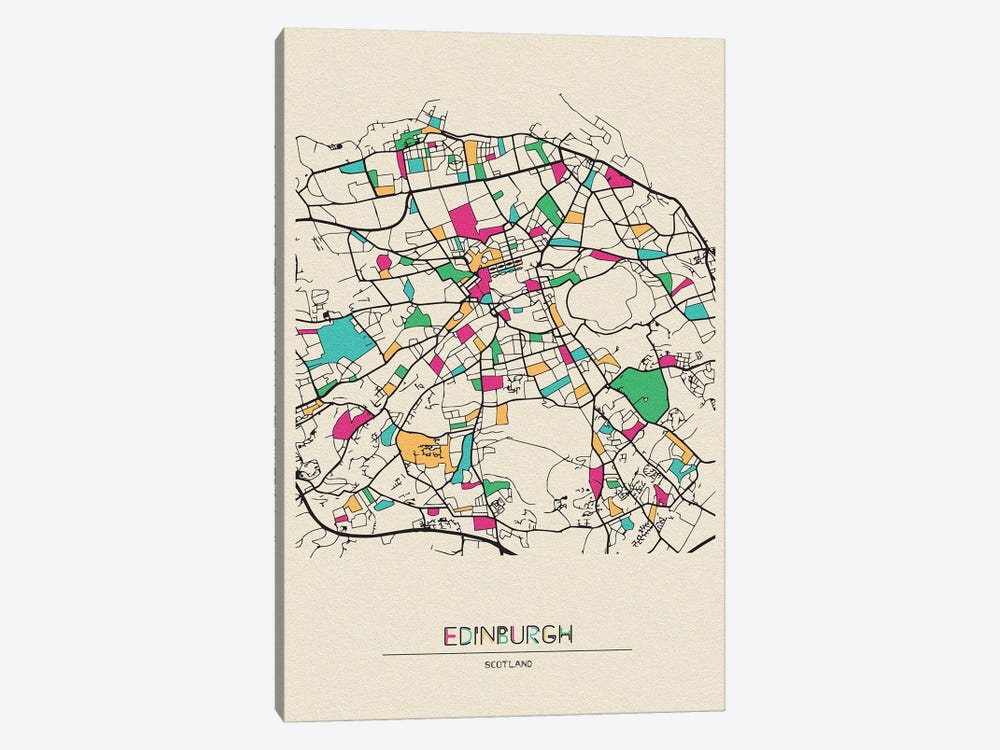 Edinburgh, Scotland Map by Ayse Deniz Akerman 1-piece Canvas Print