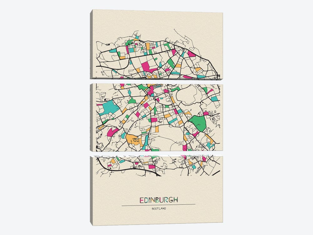 Edinburgh, Scotland Map by Ayse Deniz Akerman 3-piece Art Print
