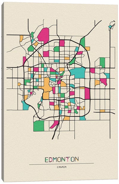 Edmonton, Canada Map Canvas Art Print - City Maps