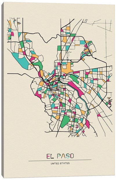 El Paso, Texas Map Canvas Art Print - City Maps