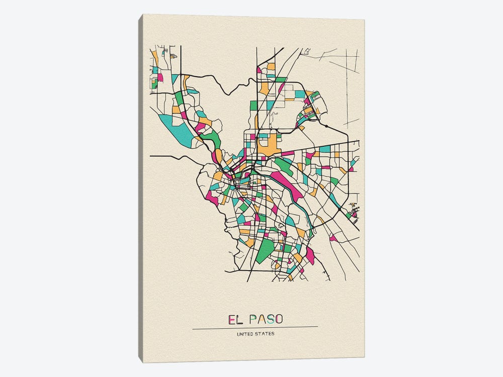 El Paso, Texas Map by Ayse Deniz Akerman 1-piece Canvas Print