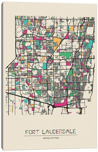 Fort Lauderdale, Florida Map Canvas Art Print - City Maps