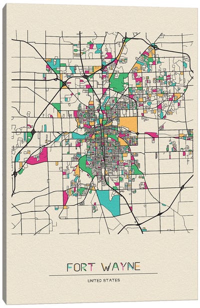 Fort Wayne, Indiana Map Canvas Art Print - Indiana