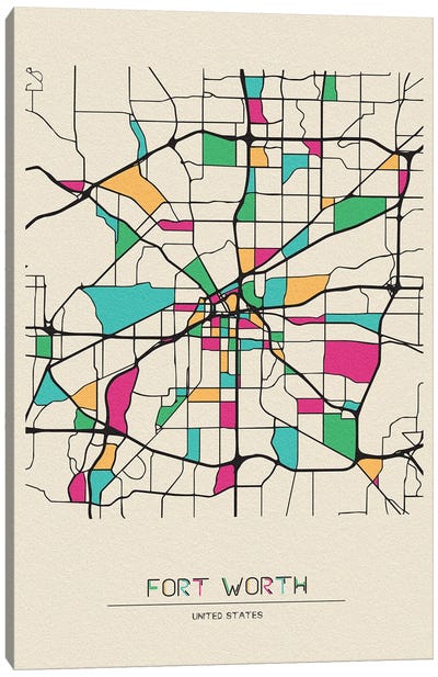 Fort Worth, Texas Map Canvas Art Print - City Maps