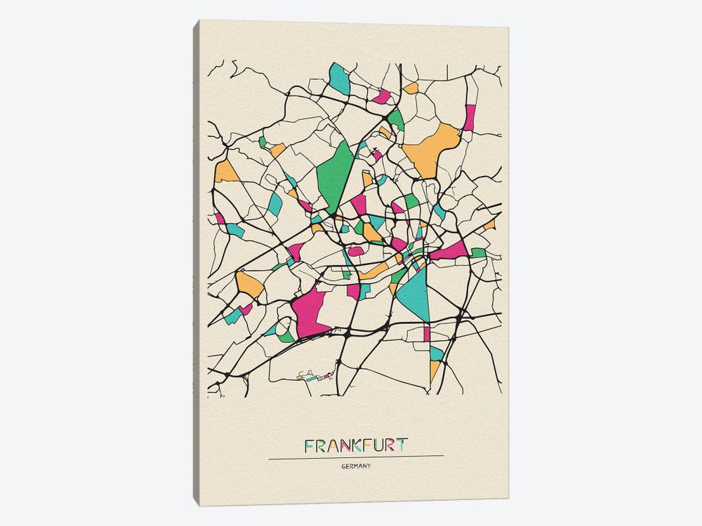 Frankfurt, Germany Map by Ayse Deniz Akerman 1-piece Canvas Print