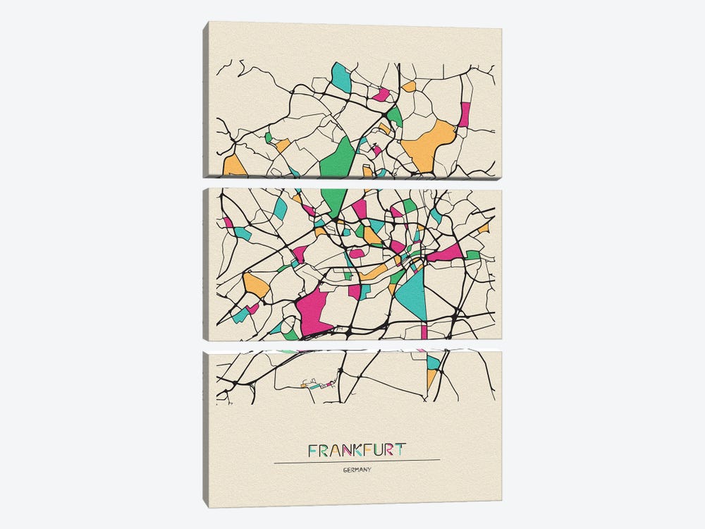 Frankfurt, Germany Map by Ayse Deniz Akerman 3-piece Canvas Art Print