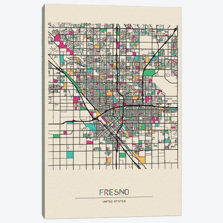 Fresno, California Map Canvas Print #ADA235} by Ayse Deniz Akerman Art Print