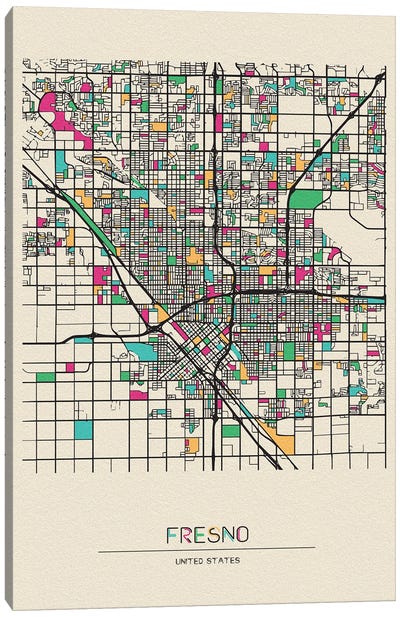 Fresno, California Map Canvas Art Print - City Maps