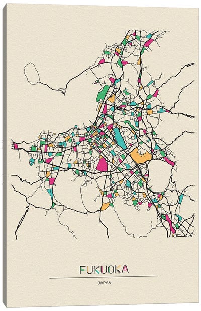 Fukuoka, Japan Map Canvas Art Print - City Maps