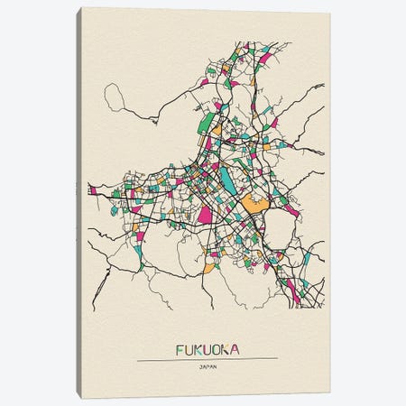 Fukuoka, Japan Map Canvas Print #ADA236} by Ayse Deniz Akerman Art Print