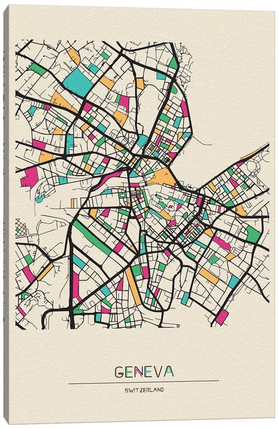 Geneva, Switzerland Map Canvas Art Print - Ayse Deniz Akerman