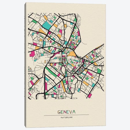 Geneva, Switzerland Map Canvas Print #ADA237} by Ayse Deniz Akerman Canvas Art Print