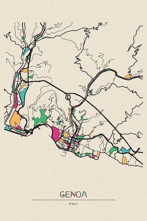 Genoa, Italy Map by Ayse Deniz Akerman wall art