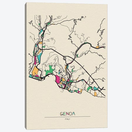 Genoa, Italy Map Canvas Print #ADA238} by Ayse Deniz Akerman Canvas Artwork