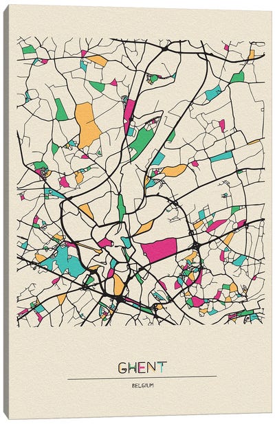 Ghent, Belgium Map Canvas Art Print - City Maps