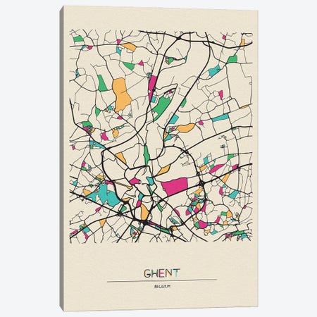 Ghent, Belgium Map Canvas Print #ADA239} by Ayse Deniz Akerman Canvas Wall Art