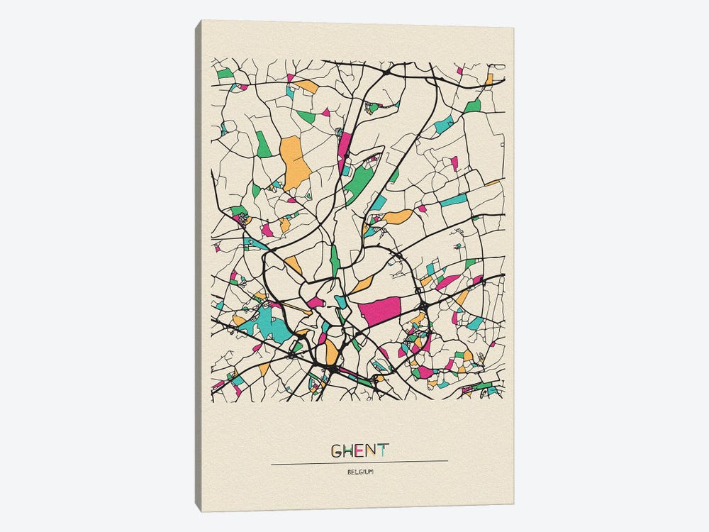 Ghent, Belgium Map 1-piece Canvas Art