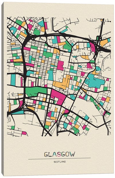 Glasgow, Scotland Map Canvas Art Print - City Maps