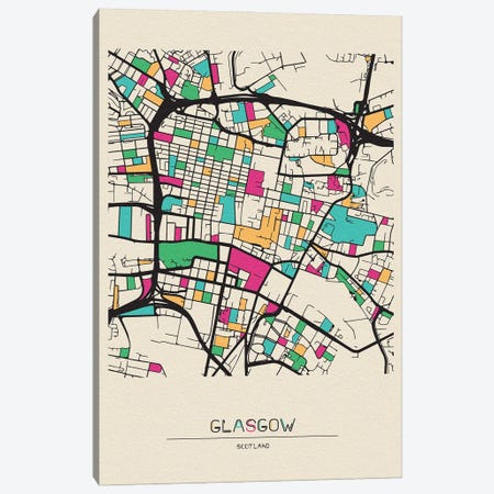 Glasgow, Scotland Map Canvas Print #ADA240} by Ayse Deniz Akerman Canvas Print