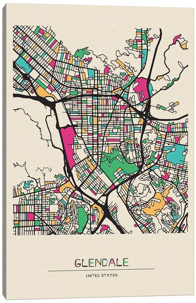 Glendale, California Map Canvas Art Print - City Maps