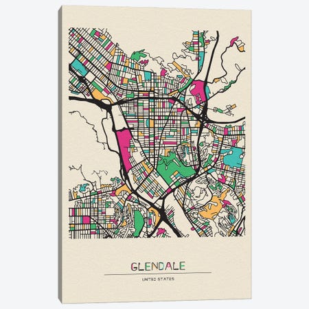 Glendale, California Map Canvas Print #ADA241} by Ayse Deniz Akerman Art Print