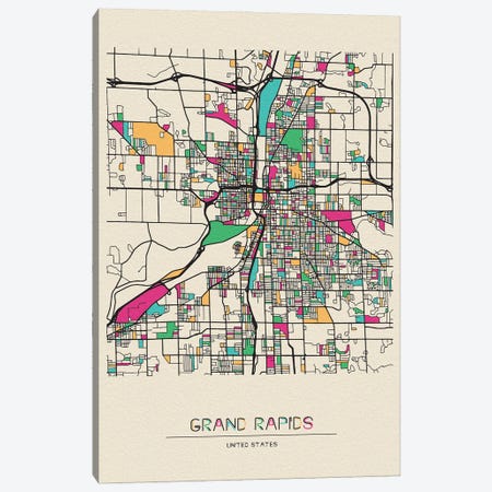 Grand Rapids, Michigan Map Canvas Print #ADA242} by Ayse Deniz Akerman Canvas Print
