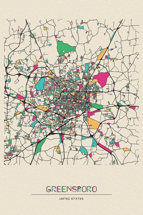 Greensboro, North Carolina Map by Ayse Deniz Akerman wall art